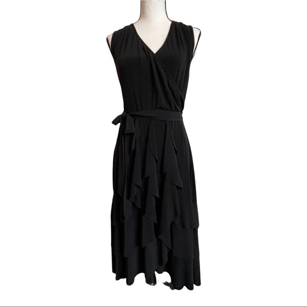 Lily Inc Black Surplice Top Dress with‎ Layered Skirt - L
